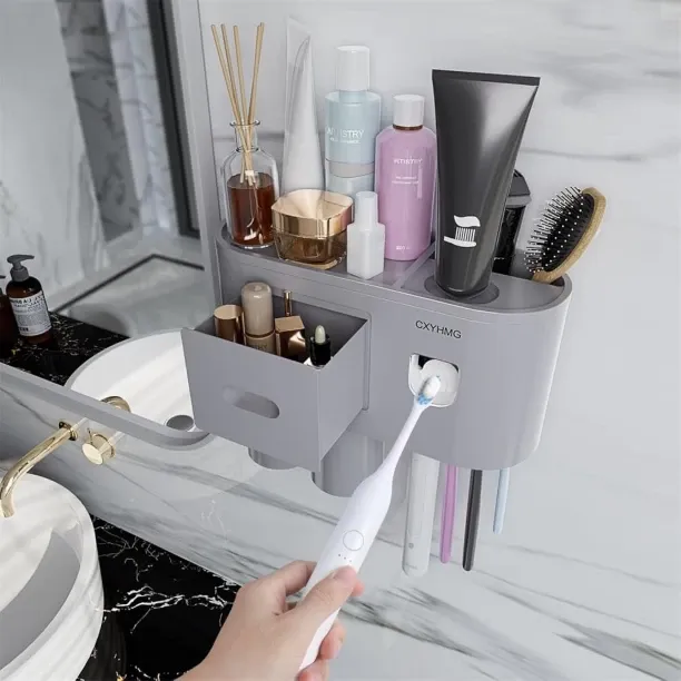 Hi Pansy Toothbrush Holder Wall Mounted, 2 Cups Bathroom Accessories with Toothpaste Dispenser, is …
