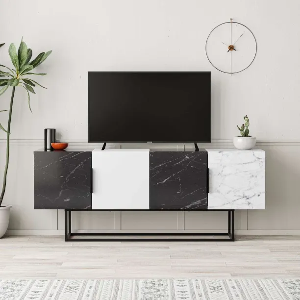Tv Stand Tontini - Bendir - White - Bendir - Carrara 262/BWBC Engineered Wood TV Entertainment Unit