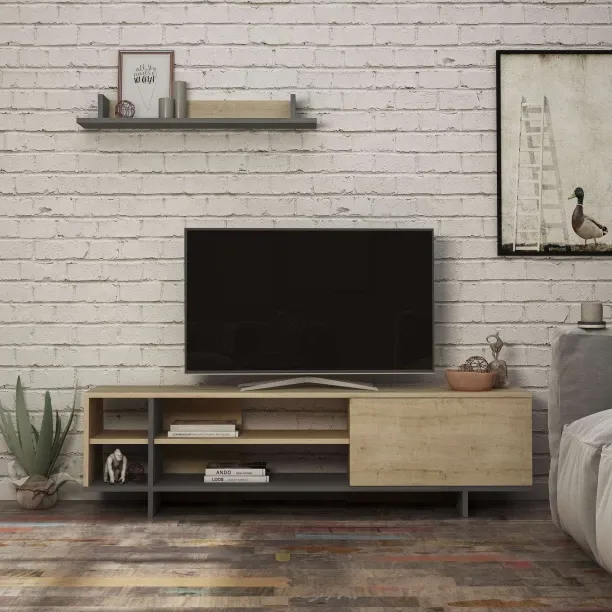 Stockton Tv Unit Oak - Anthracite 628/OA Engineered Wood TV Entertainment Unit