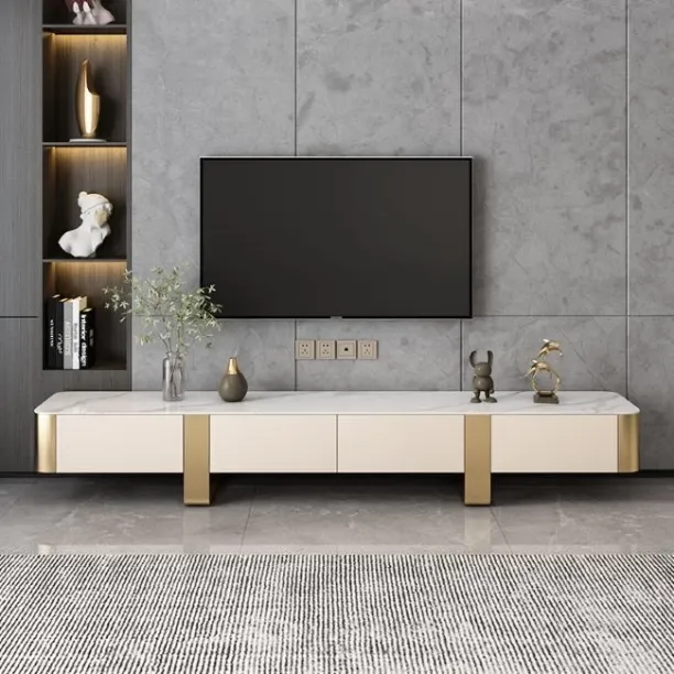 HOD Sentra 4 Drawer TV Stand with Marbletop Engineered Wood TV Entertainment Unit
