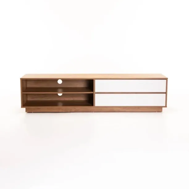 Jicama 180cm 2 Drawer TV Unit - Wild Oak / White 3697300971475 Engineered Wood TV Entertainment Unit