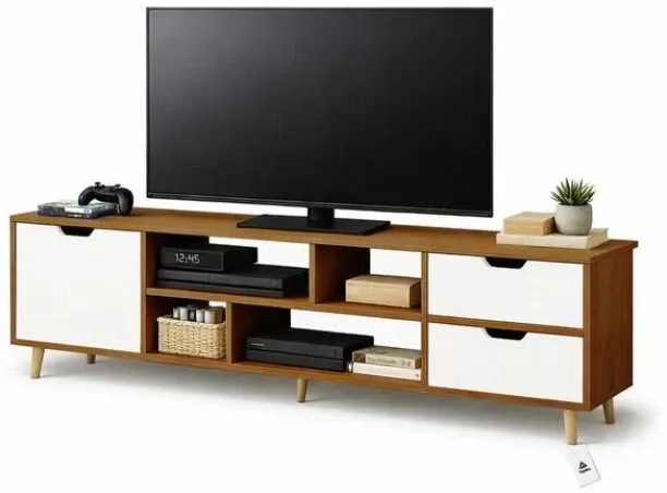Topika Nordic TV Stand For Living Room With Storage Drawers & Shelves Engineered Wood TV Entertainm…