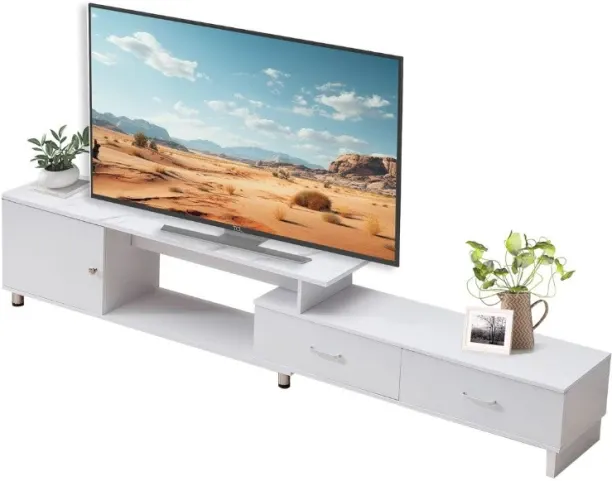 VIVIDITTO Extendable TV Stand Media Console Solid Wood TV Entertainment Unit
