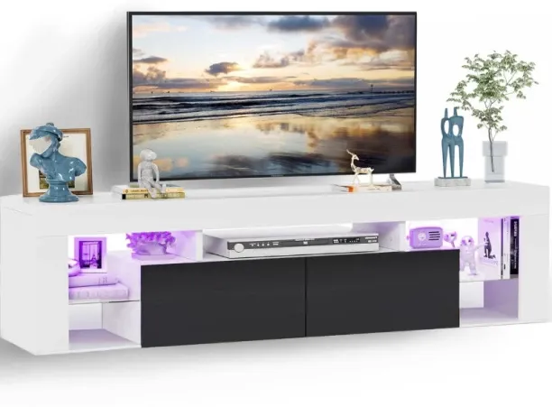 VIVIDITTO Floor Standing/Wall Mounted Dual-Install Floating TV Shelf Solid Wood TV Entertainment Un…