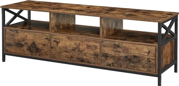 LAZAVA Rustic Console - 65-Inch Stand with Drawers and Shelves Engineered Wood TV Entertainment Unit