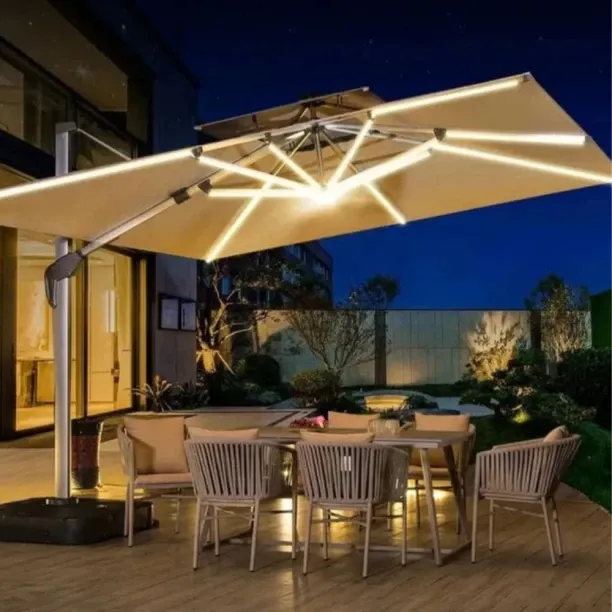 Designer Concepts 10 kg Capacity Aluminium Ohana Patio Cantilever Umbrella with LED Lights Green Um…