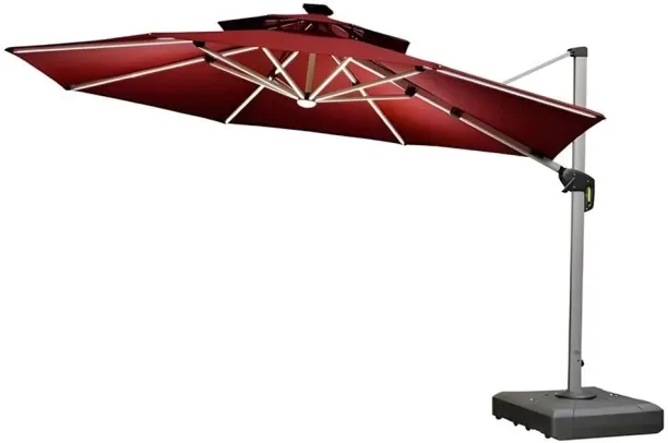 MR FURNITURE 7 kg Capacity Steel Double Canopy Square Outdoor Patio Umbrella With Solar Powered LED…