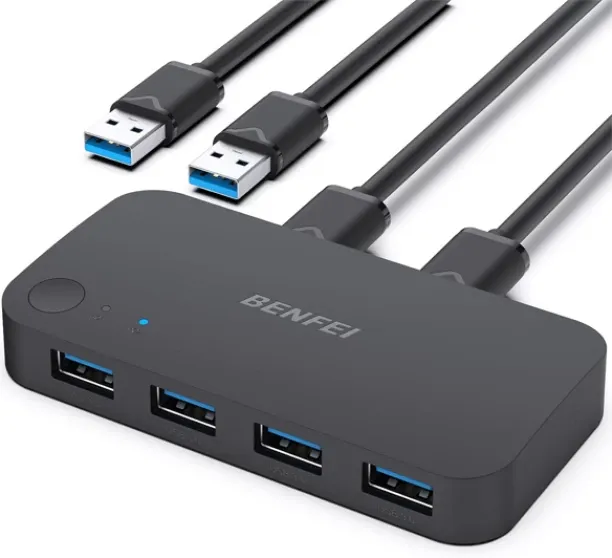 BENFEI USB3.0 4In 2Out Sharing Switch With LED Status Indicator And USB-C 5V Power Input Port Shari…