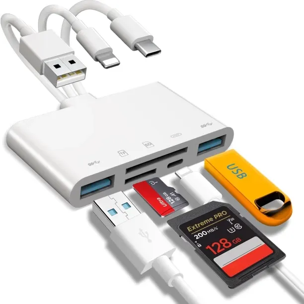 Bloo 5-in-1 Memory Card Reader, USB OTG Adapter & SD Card Reader , USB C and USB A Devices with Mic…