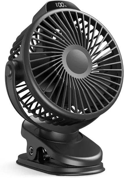 Jingchao Portable Clip On Fan, Small Rechargeable Battery Operated, 3 Speed Mini clamp Fan With LED…