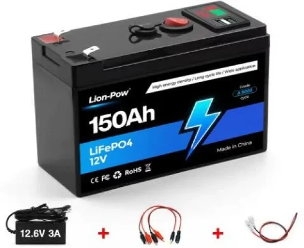 Flycross 12V 12Ah Lithium Battery, Replacement Battery for Power Wheels 12 Volt, 2 USB Ports, 2A Ch…
