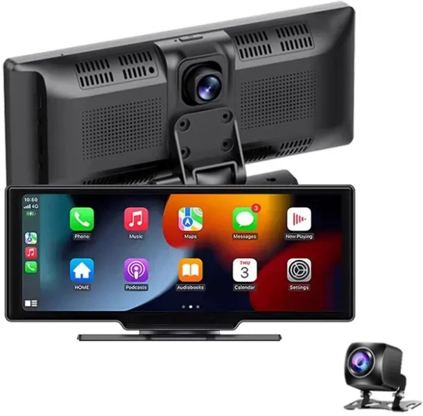 Happyfun 2K Dashcam screen Wireless CarPlay & Android Auto Rearview Camera Dual Lens DVR WiFi GPS N…