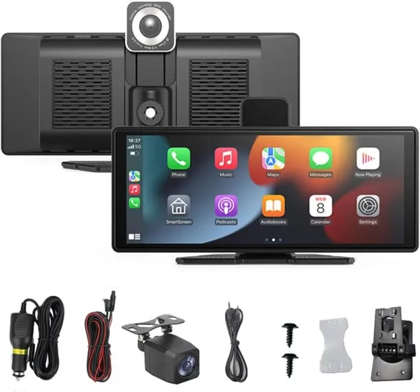 SHIJIN Dual-Dash Cam System, Portable Carplay Screen for Car, 4K HD Car Stereo Touch Screen Vehicle…