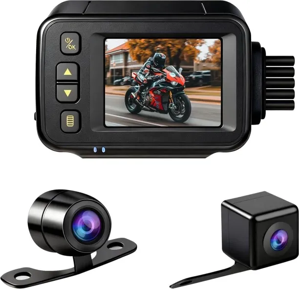Happyfun Motorcycle Camera, Motorcycle Dash Cam 720P Dual AHD Front Rear with 2'' IPS Screen Vehicl…