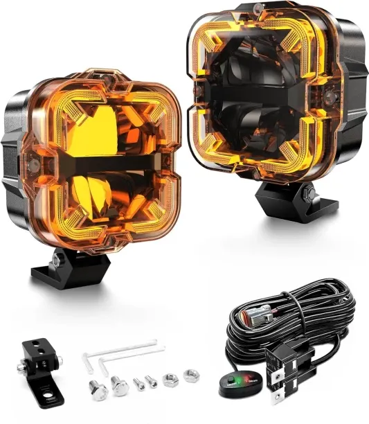 Zuosheng LED Pods Off-Road Driving Lights, 90W 12000LM Super Bright Amber Fog Lights with Wiring Ha…