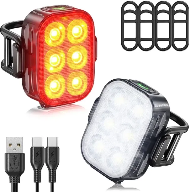 BezosMax Ultra Thin Bike Lights Set with 4+6 Lighting Modes for Night Riding, Bicycle Lights with F…