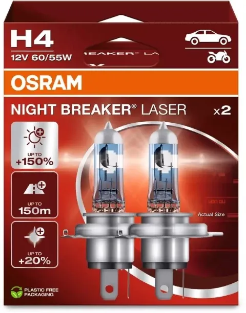 OSRAM 64193NL Night Breaker LAZER H4 64193NL Set of 2 Various Halogen for Various (12 V, 55 W)