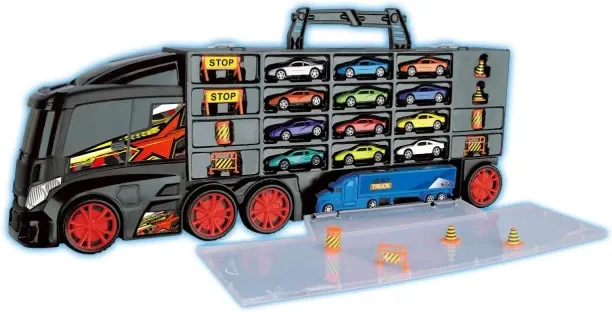 Toy Star Truck Carry Case with 12 Cars and 8 Road Signs