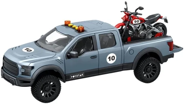 Toy Star City Pick-Up Vehicle and Motorcycle with Sound, Lights