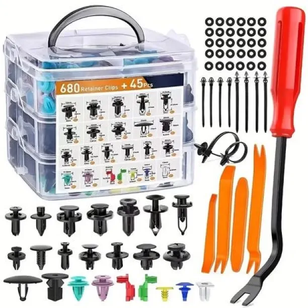 SA TRADE Auto Retainer Plastic Fastener Clips & Car Trim Removal Tool Kit-725 Pieces Rubber for  N/…