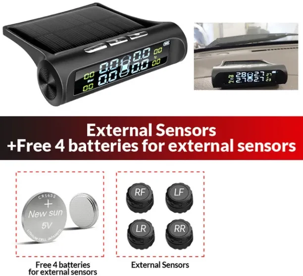 Huanix -K07P-Built-in- Smart TPMS Car Tire Pressure Alarm Monitor System 4 Sensors Display Solar In…