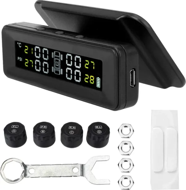 Huanix Tyre pressure guage-LCD Display Solar Power 4 Sensors Tire Pressure Monitoring System Auto T…
