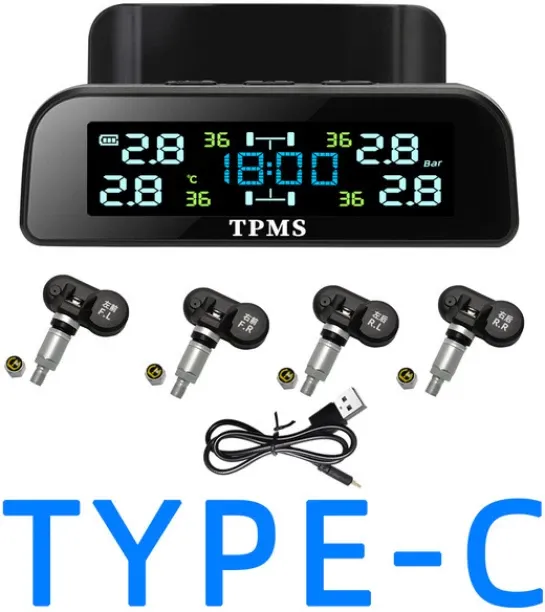 Huanix Style-B-TPMS 4 Sensors Car Tire Pressure Alarm Monitor System Solar Smart Intelligent Warnin…