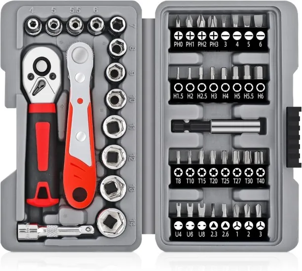 WEIWEISTORE 47Pcs 1/4 Inch Ratchet Socket Wrench Set and Screwdrivers Bit Set with 2" Extension Bar…