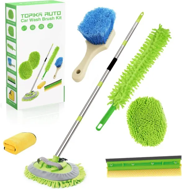 Topika Car Wash Cleaning Mop Kit with Long Handle, Squeegee Aluminium, Fabric Vehicle Washing Wash…