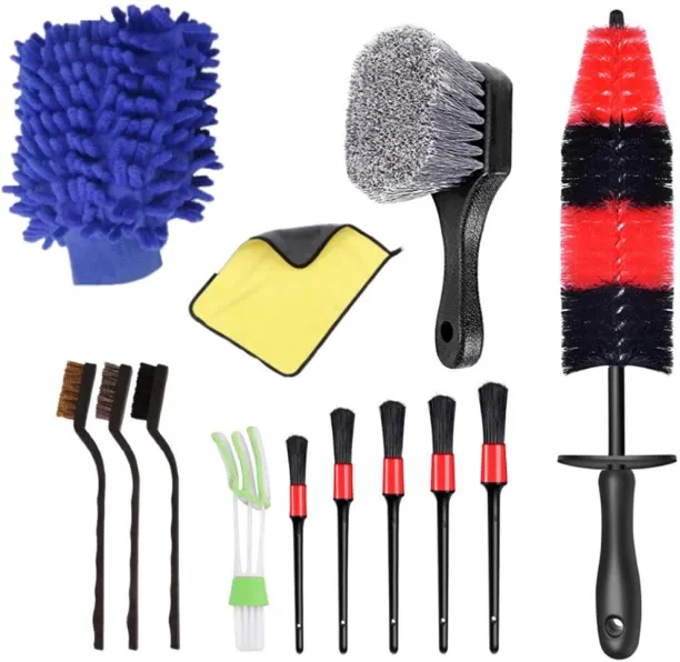 ALANES Auto Detailing Brushes Kit for Car Interior Exterior Cleaning - 13 Pieces Plastic Vehicle Wa…