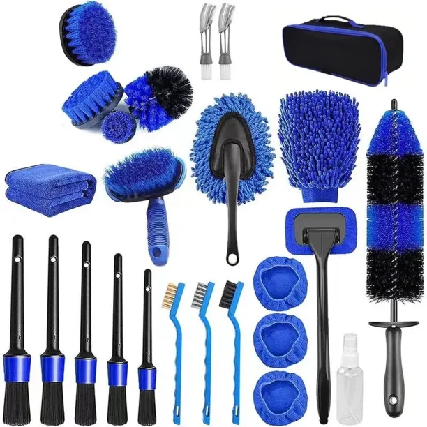 Heartdeco 26Pcs Car Cleaning Kit with Storage Bag for Interior Exterior Wheels Polyester Vehicle Wa…