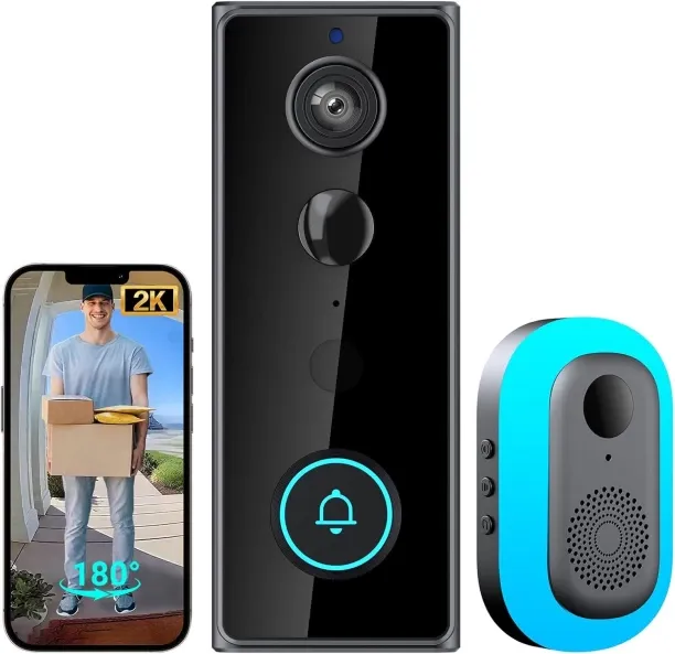 SHIJIN Video Doorbell Camera 2K with Chime, No Monthly Fee, Head-to-Toe View, 180° Large Field of V…