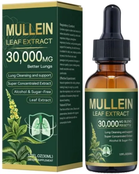 Super Express Mullein Drops for Lungs, Mullein Leaf Extract Supplement, Lung Cleanse - 1pcs