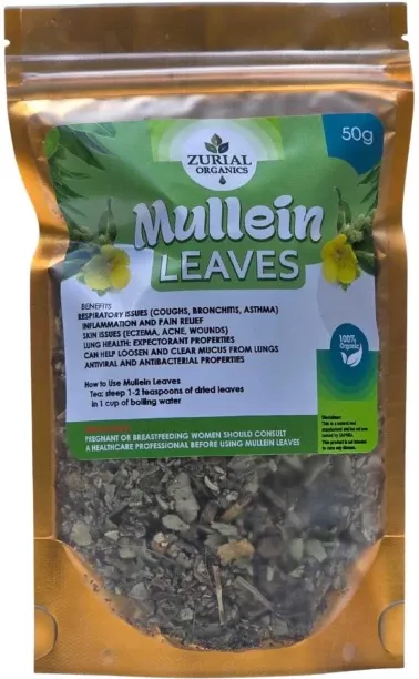 Zurial Organics Mullein Leaves 50g | Premium Dried Herbal Tea | Natural Respiratory Support