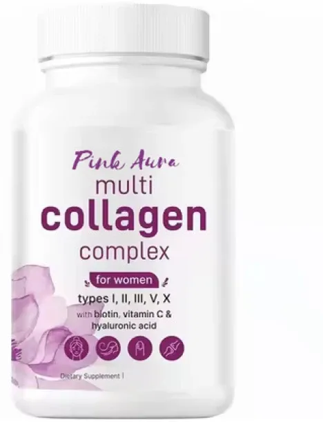 PINK AURA Multi Collagen Complex Type I, II, III, V, X , Biotin & Vitamin C