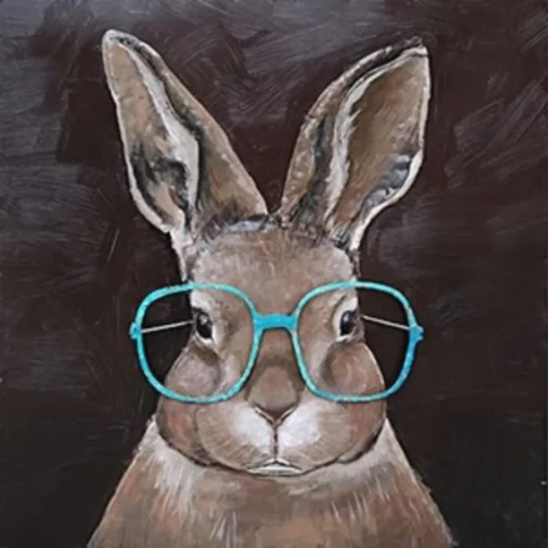 DLN 3D Metal Wall Hanging Art RABBIT WITH GLASSES 80x80cm
