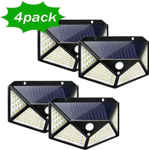 MAX (100LED,100LED 4pcs)Solar Wall Lamp 4 Sides Luminous With Motion Sensor Outdoor Garden Courtyar…
