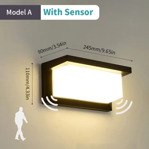 MAX (Model A With Sensor-Warm White,16W)LED Outdoor Wall Light Lamp PIR Motion Sensor AC85-265V ABS…
