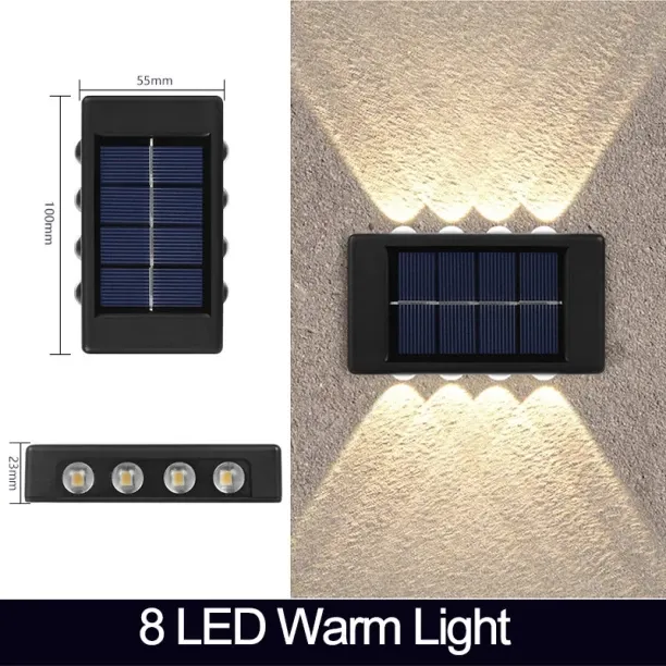 MAX (8 LED Warm Light)LED Solar Lights Wall Lamp Waterproof Outdoor UP and Down Lighting Solar Powe…