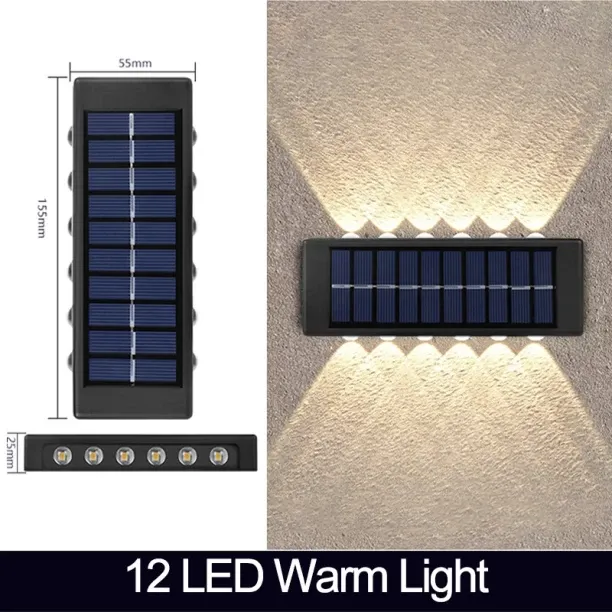 MAX (12 LED Warm Light)LED Solar Lights Wall Lamp Waterproof Outdoor UP and Down Lighting Solar Pow…