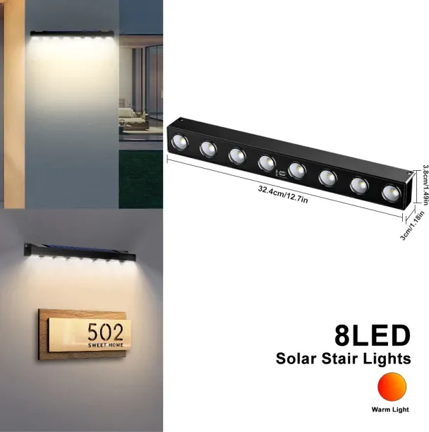 MAX (1pc,8 LEDS)Solar Wall Fence Lights Outdoor Solar Sign Light ltra Bright Solar Address Lights W…