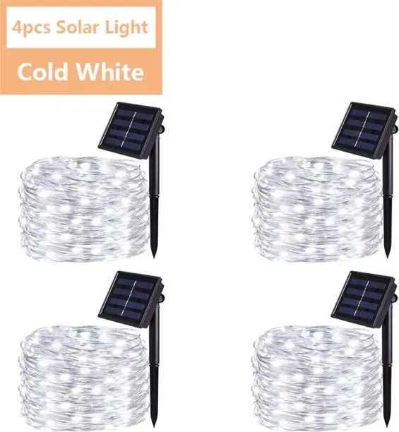 MAX (7M 50LED,4pcs White)LED Fairy String Lights Waterproof Outdoor Garland Solar Power Holiday Chr…