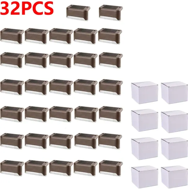 MAX (Warm light,brown 32pcs)Warm White LED Solar Step Lamp Path Stair Outdoor Garden Lights Waterpr…