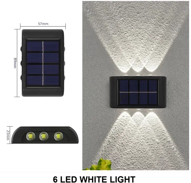 MAX (1PCS,6LED-WHITE)Beads Up and Down Light Solar Powered Waterproof Wall Light compatible Courtya…