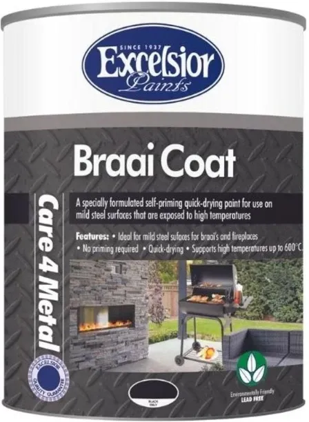 Excelsior Braai Coat for Braais and Fire places - High Temp - 5L Black Enamel Wall Paint