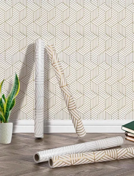 Lavish by Tops Retro Silver Geometric Pattern Self-Adhesive Wallpaper Decorative Silver Wallpaper