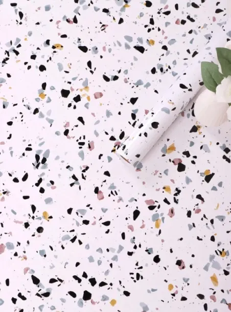 Lavish by Tops Retro Glossy Terrazzo & Marble Pattern Self-Adhesive Wallpaper – Waterproof & Stain-…