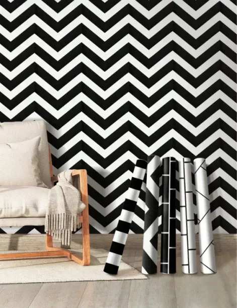 Lavish by Tops Herringbone Black & White Striped Pattern Self-Adhesive Wallpaper Classics Black Wal…