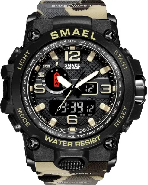 Huanix Men Sports Watches Dual Display Analog Digital,Camo Khaki Digital Watch  - For Men & Women