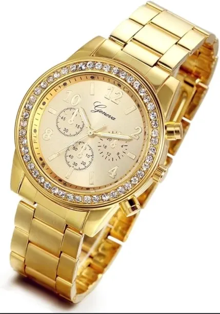 Gold Stainless Steel Quartz Rhinestone Wrist Watch Hip Hop Dressing Watch 1629 Analog-Digital Watch…